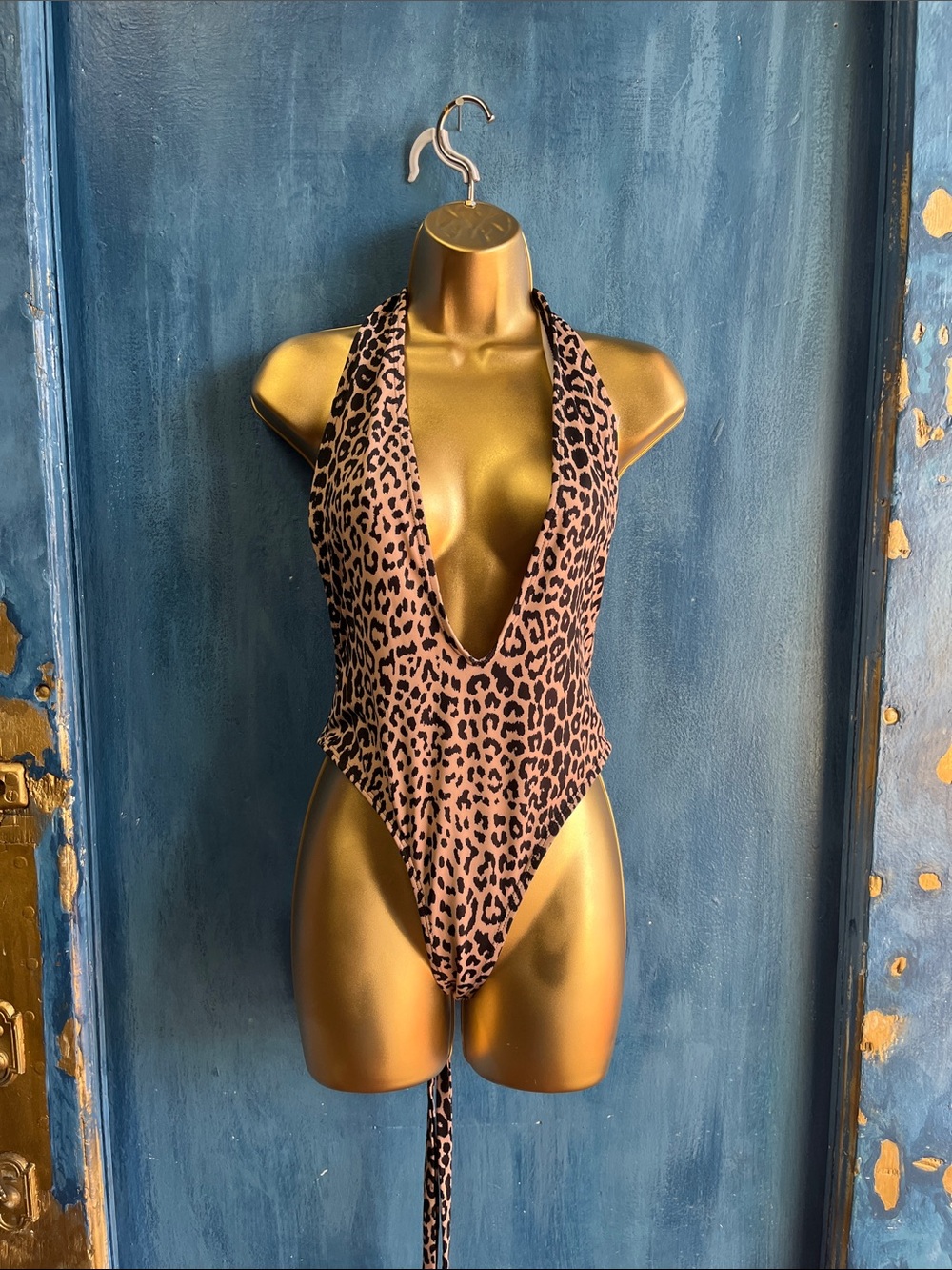 Source Unknown Leopard Halter One-Piece Swimsuit - Pink and Black